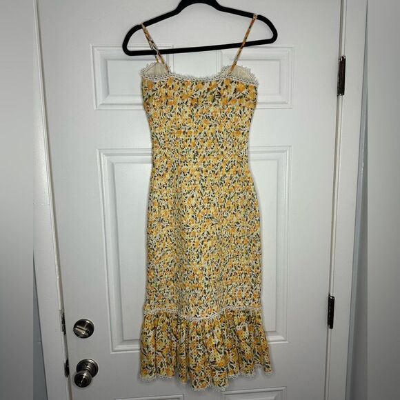 FARM Rio OFF WHITE CASHEW MIDI DRESS floral yellow size XS bodycon - Picture 5 of 9